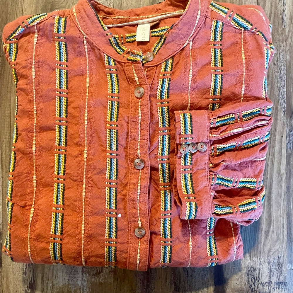 Anthropologie | Pilcro Bella Femme Orange Striped Embroidered Button Down Shirt - Picture 10 of 14